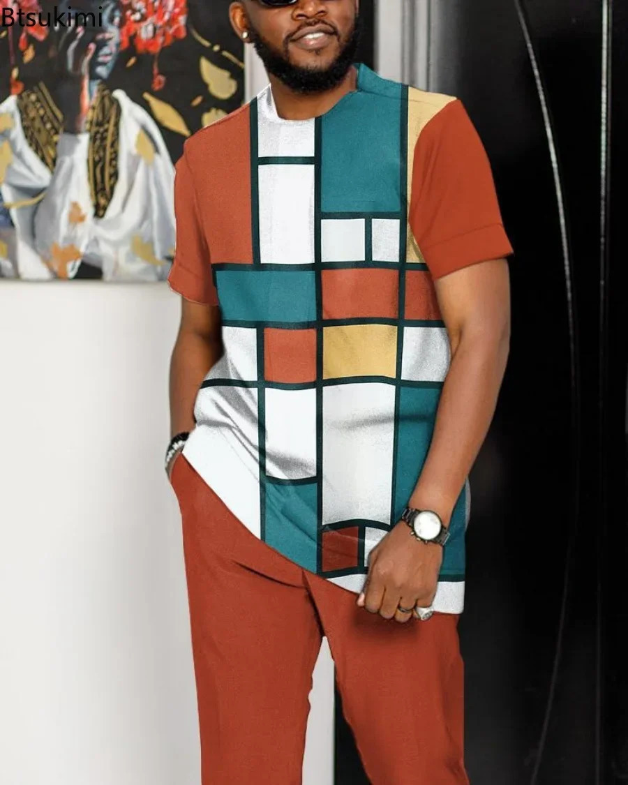 Plus Size 5XL 6XL Summer Tracksuit Short Sleeve T ShirtLong Pants 2 Piece Set Men Outdoor Joogers Outfit 3D Print Trousers Suit 240808