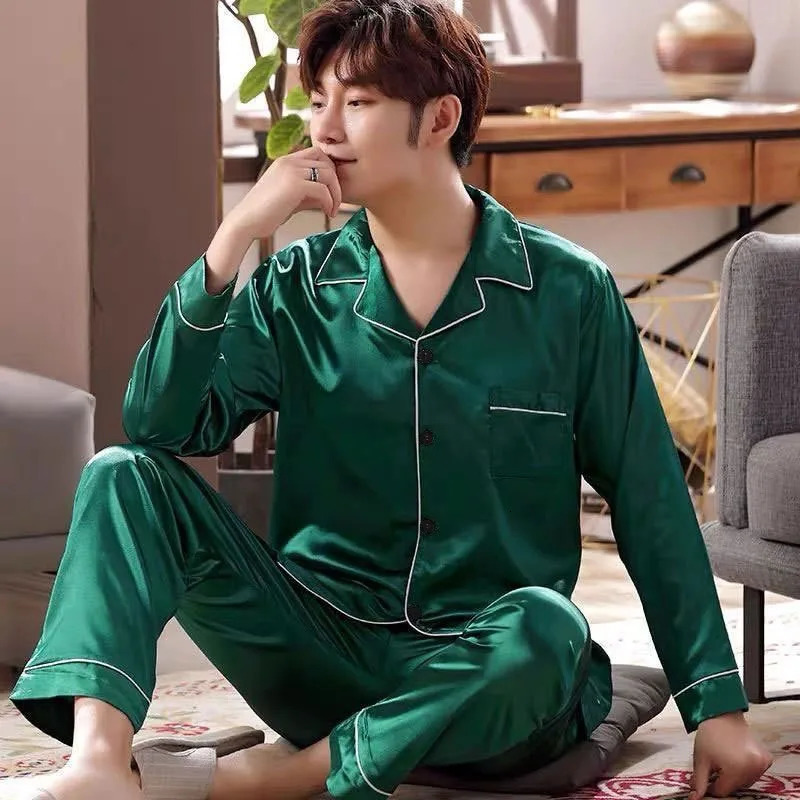 Men Pajamas Set Silk SatinSleepwear For Man Shirt Long SleevePijama Male Fashion Soft LoungewearBig Size Winter Nightwear 240808