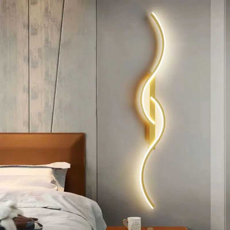 Indoor LED wall lamp for TV background bedroom black gold indoor LED wall lamp for corridor channel AC85-265V B240808