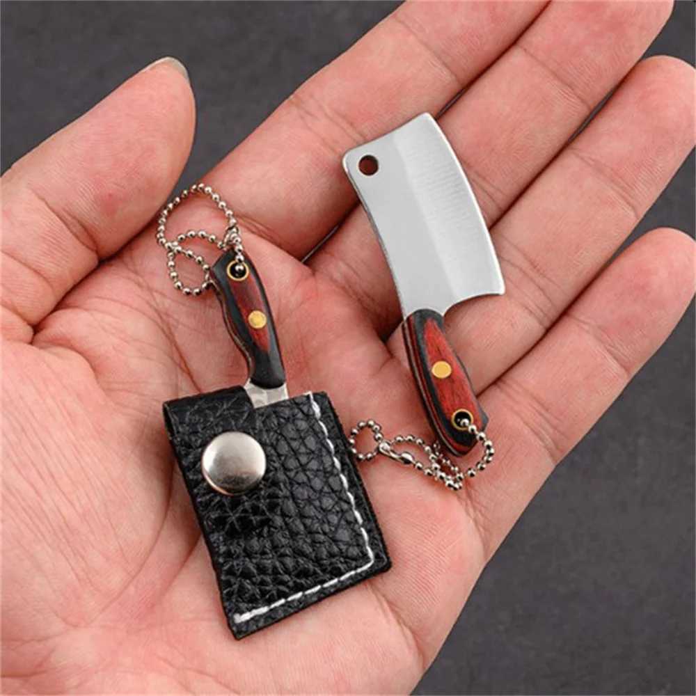 Small kitchen knife mini keychain stainless steel pocket portable outdoor wine bottle opening tool with leather shell hanging W240808