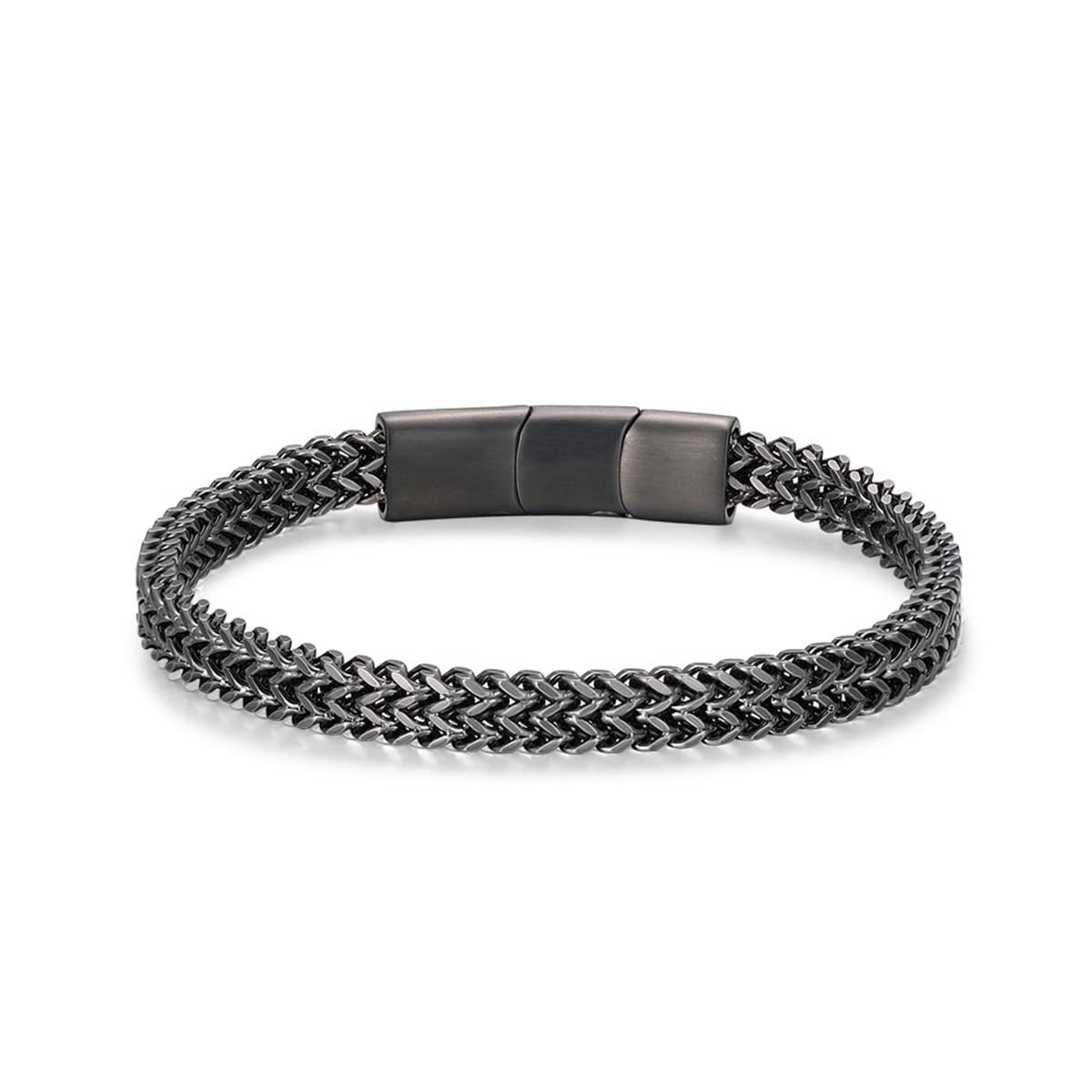 European and American style cross-border hip-hop men's minimalist trend front and back stainless steel three section magnetic buckle woven bracel
