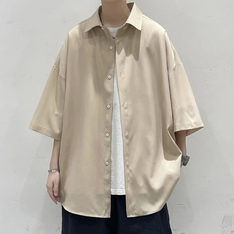 KAPMENTS Korean Fashion Plain Shirt Summer Mends Oversized Vintage White Blouses Japanese Streetwear Short Sleeve Shirt 240816
