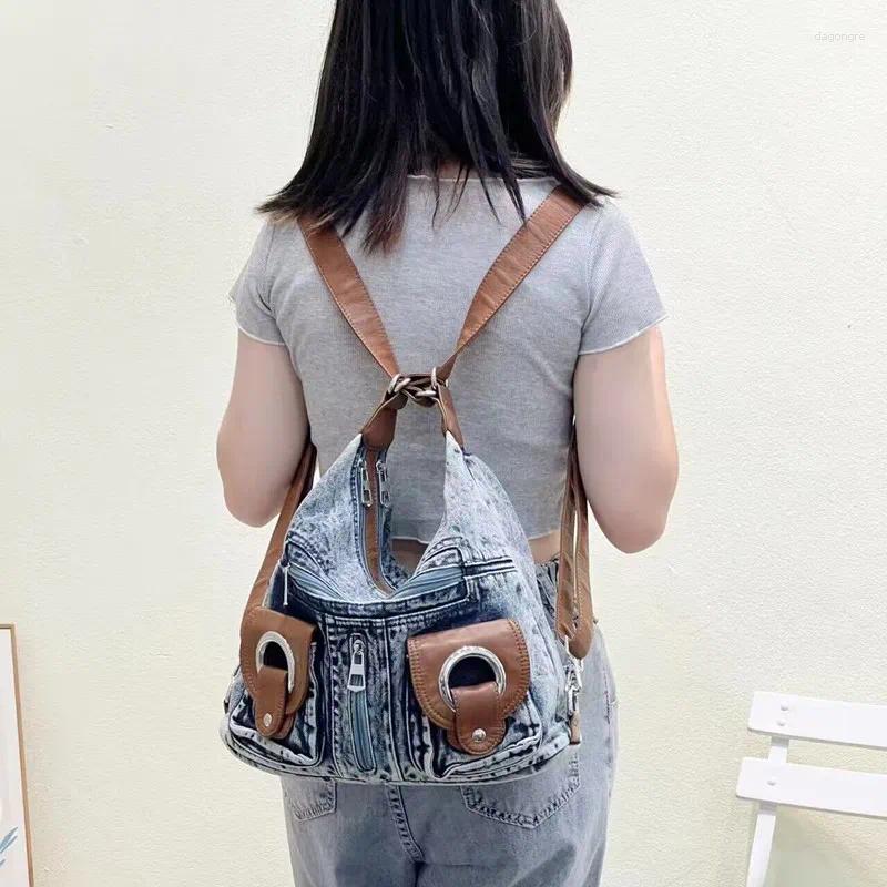 Totes Vintage Premium Wash Denim Bag Single New Shoulder Crossbody Motorcycle Large Capacity Weekend Travel Shopping