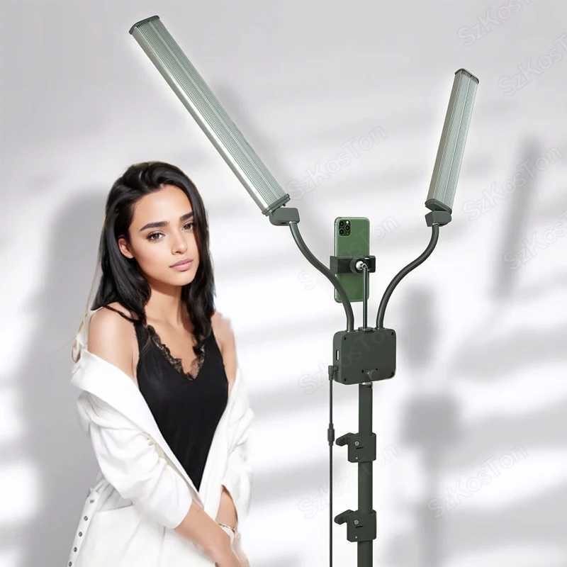 Double Arms LED Fill Light Floor Lamp for Eyelash Extensions With Phone Holder Portable Tattoo Lash Light for Makeup Tiktok Y240809