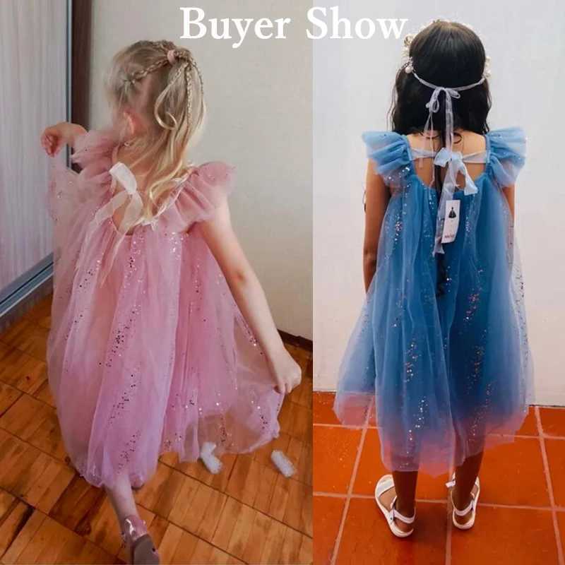 2024 New Summer Girl Pendant Princess Dress Ruffle Childrens Glitter Picture Birthday Par Tank Top 3-8Y Elegant Girl Dress W250111