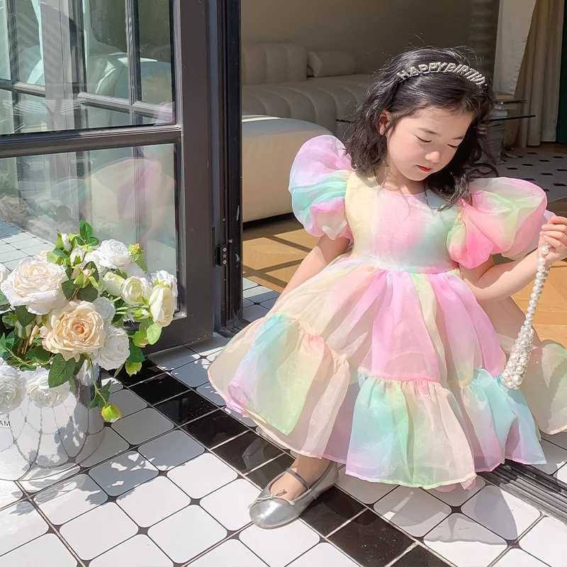 Summer Fantasy Girl Dress Baby Fluffy Sleeve Princess Dress Childrens Birthday Dress Rainbow Fluffy Dress W250111