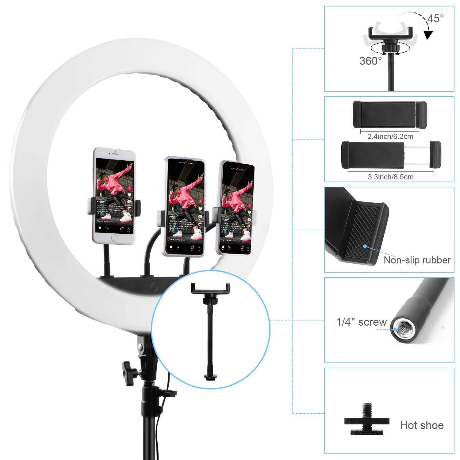 Fosoto FT-21N 21 Inch LED Photography Light Dimmable USB Charge Ring Lamp with Tripod Remote For Makeup Youtube Lighting Y240809