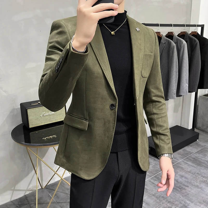 2023 High Quality Blazer Mens British Trend Premium Simple Business Elegant Fashion Casual Gentleman Slim Suit Deer Velv Jacket y240821