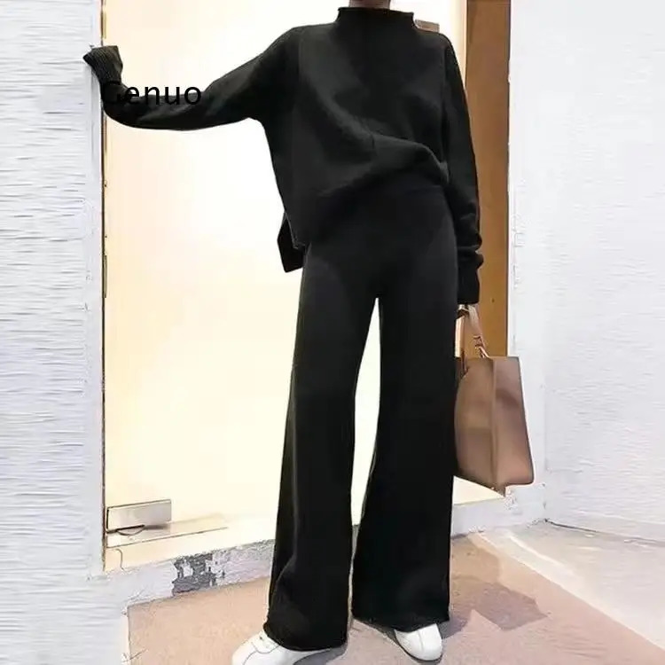 Cashmere Two Piece Set Top and Pants Winter Korean Womens Tracuit Casual 2 Sets Outfits 240808
