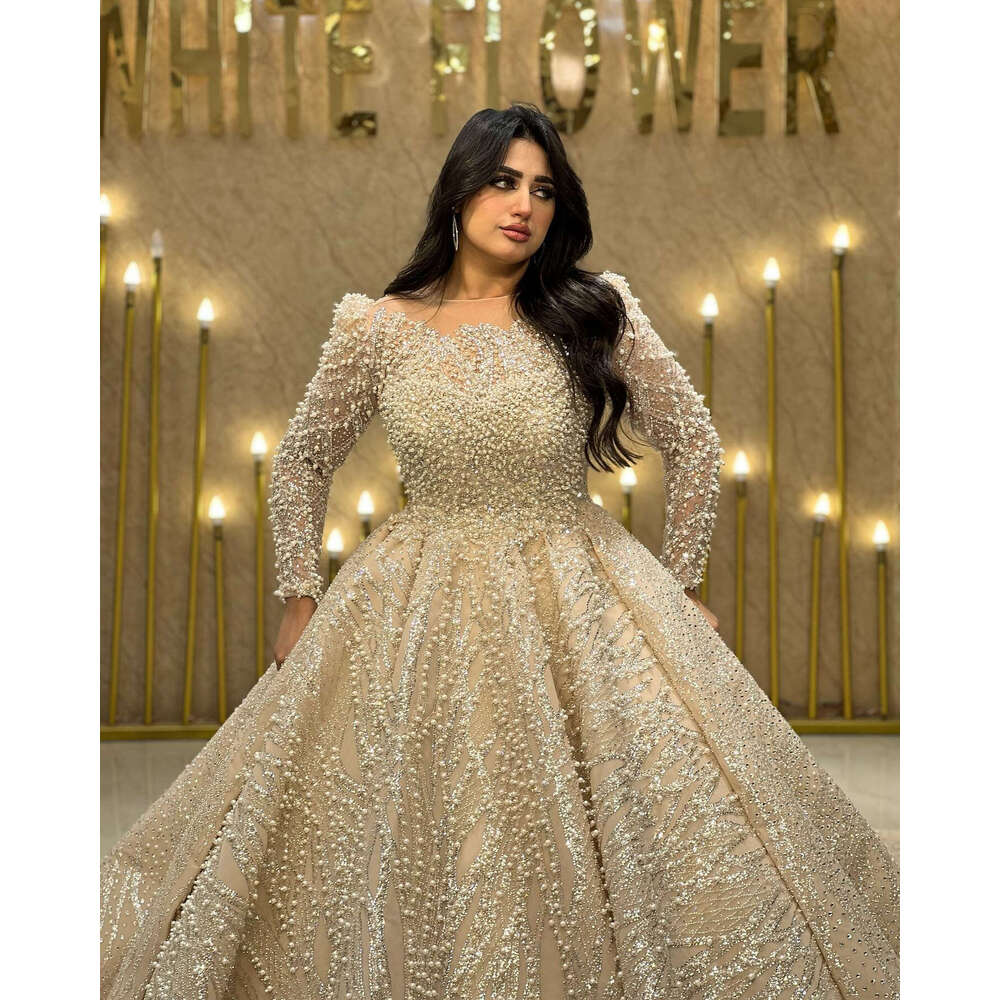Wedding Dress BABYONE Illusion-Neck Sparking Dia Pearls Bodice Full Over All Princess Ball Epmire Gown Bride