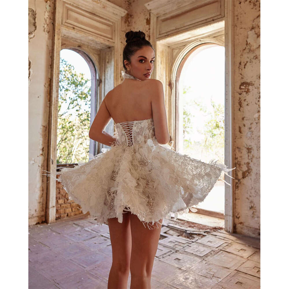 Sweetheart Necke Fiddy898 Short Wedding For Women Beaded With Feather And Appliqued Bridal Dress A-E S53 6660306