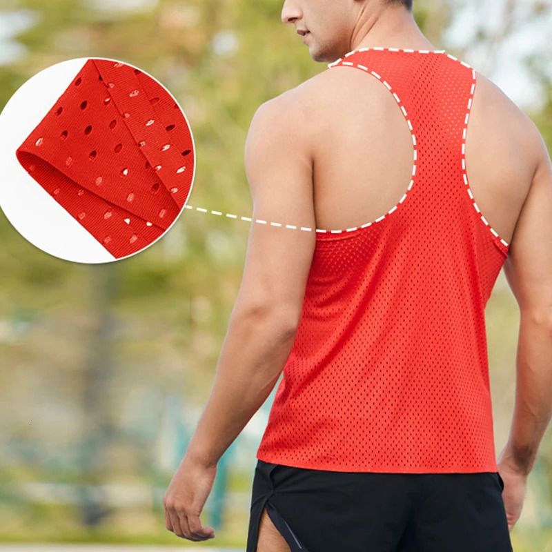 Summer Running Vest Men Mesh Quick Dry Bodybuilding Sleeveless Tank Tops Shirt Fitness Singlets Casual Crew Neck Tops 240808