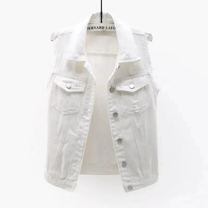 Autumn Winter Streetwear Female Women Single Breasted Denim Vest Solid Casual Turn-down Collar Pocket Sleeveless Short Jean Coat o240813