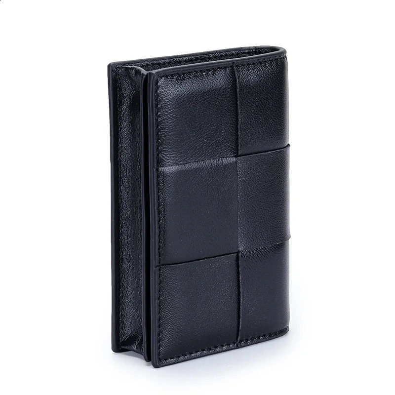 Sheepskin Braided Card Holder Women Bifold Leather Bank Credit Card Case Wallets Coin Purse Men Unisex Business Name Card Bag 240809
