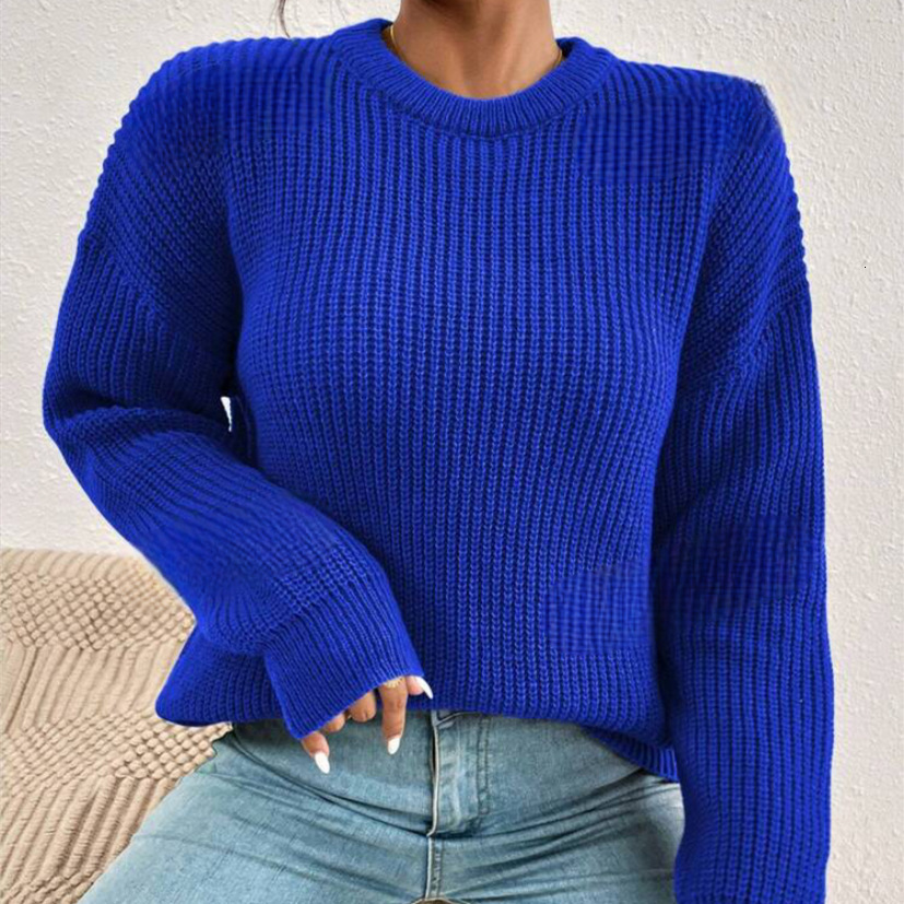 Women's Autumn/Winter New Product Loose Double layered Round Neck Solid Color Long Sleeve Lazy Style Knitted Base Sweater Trendy dongdumaoyi