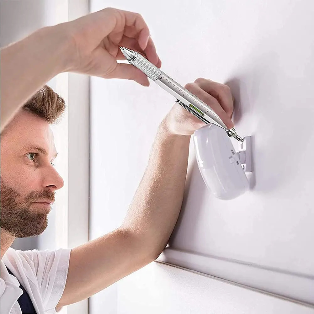 7 in1 Multifunction Ballpoint Pen With Modern Handheld Tool Measure Technical Ruler Screwdriver Touch Screen Stylus Spirit Level 240809