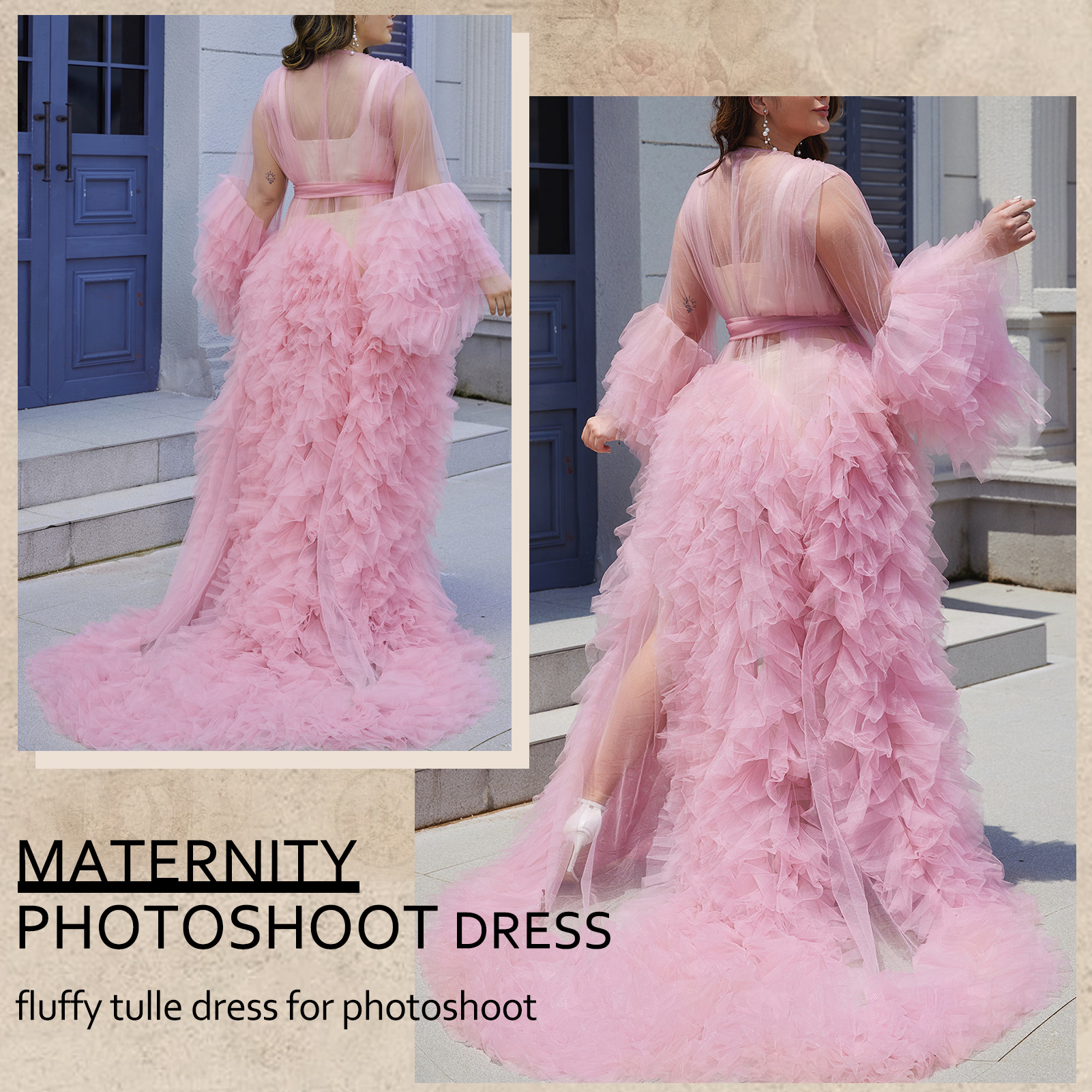 Sexy Women Bridal Robe Illusion Tulle Long Wedding Dressing Gown Maternity Bathrobe Sleepwear Pregnancy Photo Shoot Dresses