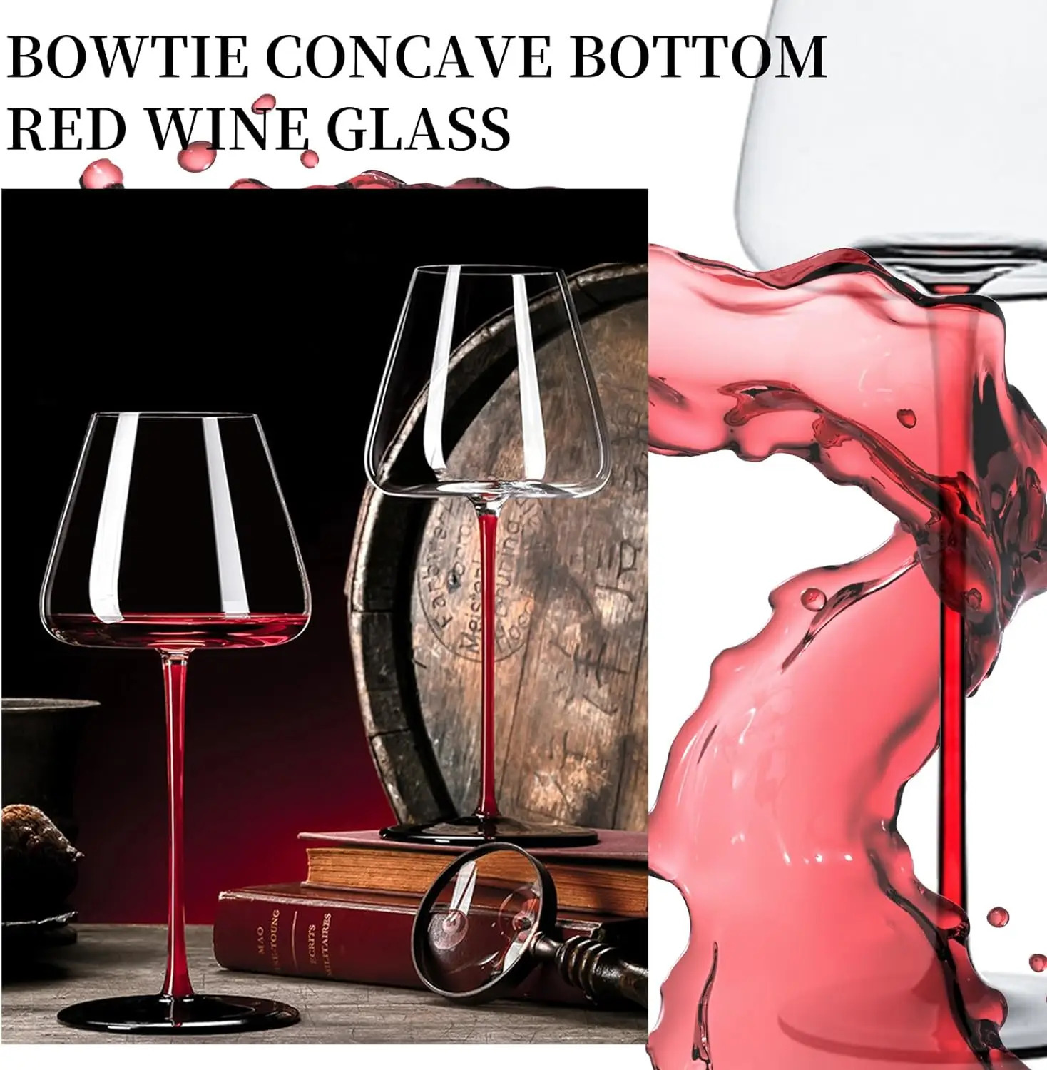 Set of 2 Huge Wine Glasses Crystal Clear Glass Long Stem Wine Glass for RedBlack Concave Bottom Champagne Glasses 240805