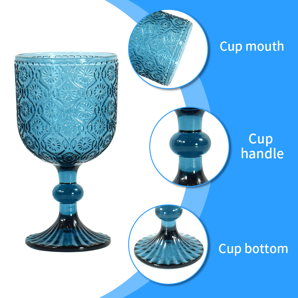 Wholesale 240ml wine glasses 12oz Vintage Pattern European embossed stained lamp thick goblets for Party Wedding Haitang Flower Style
