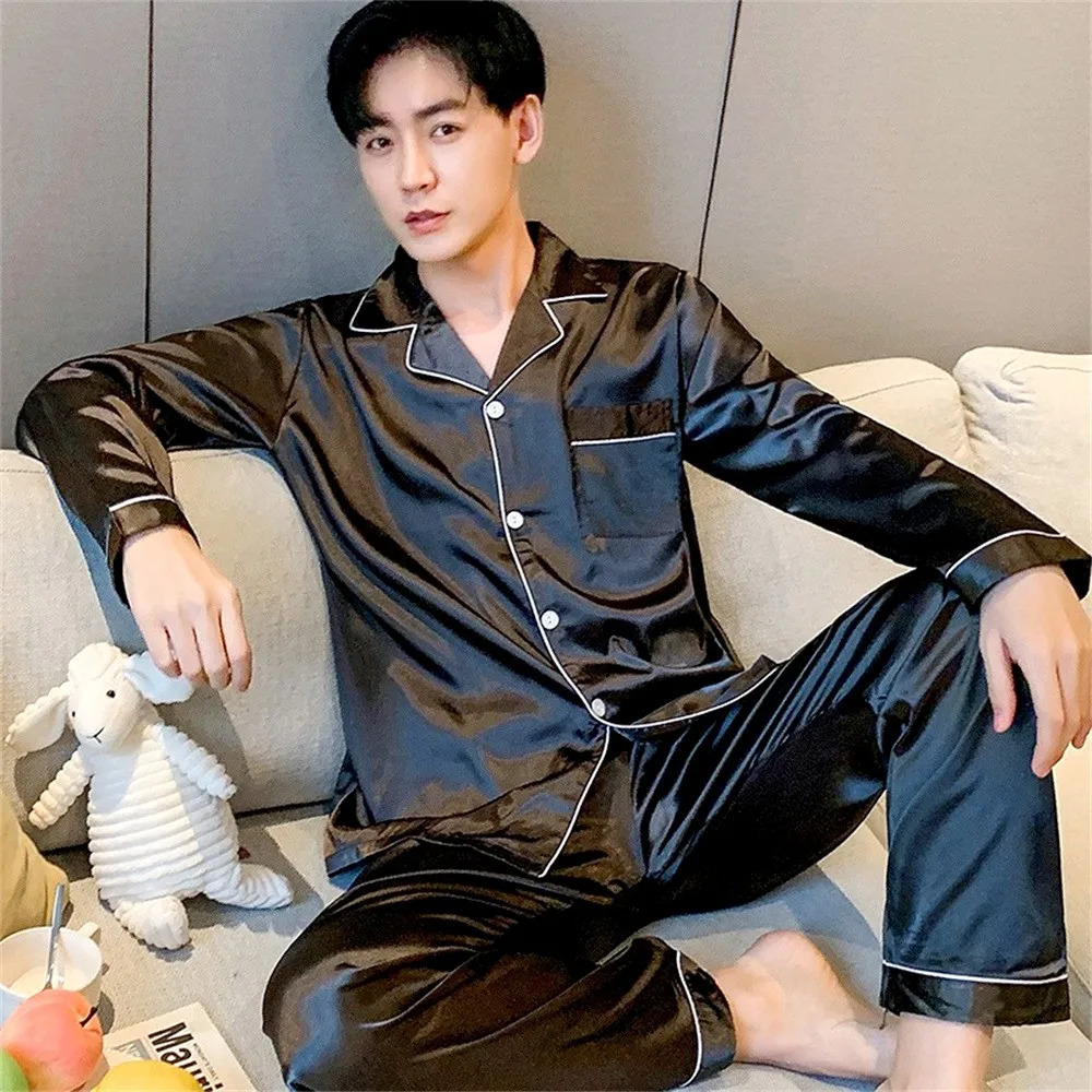 Men Pajamas Set Silk SatinSleepwear For Man Shirt Long SleevePijama Male Fashion Soft LoungewearBig Size Winter Nightwear 240808