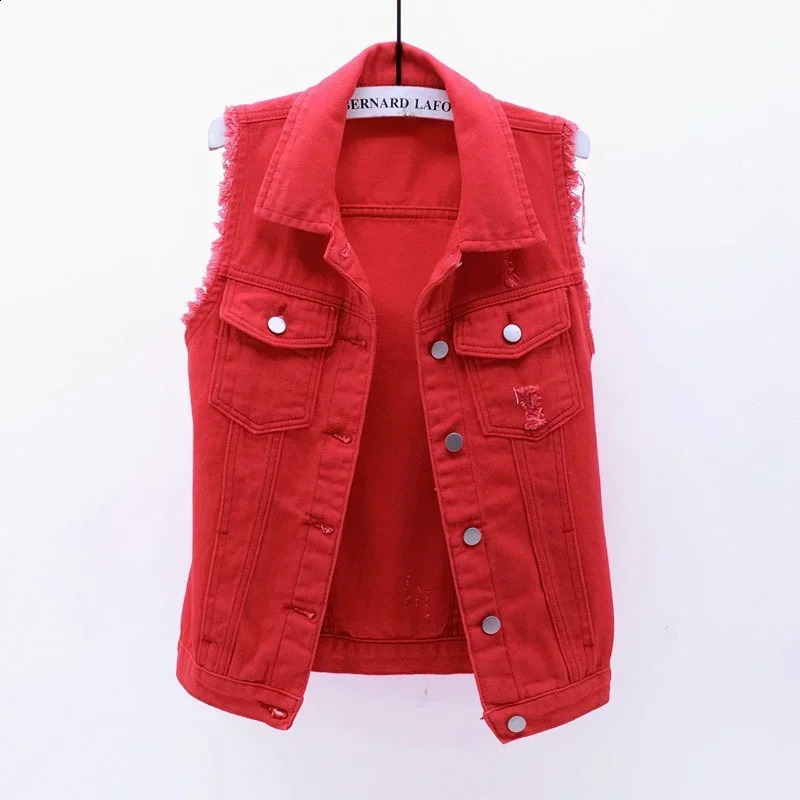 Autumn Winter Streetwear Female Women Single Breasted Denim Vest Solid Casual Turn-down Collar Pocket Sleeveless Short Jean Coat o240813
