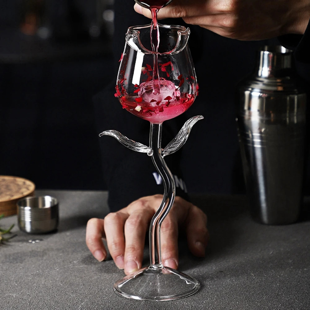 Creative Wine Glasses Rose Flower Shape Transparent Curling Design Fancy Exquisite Wine Glass Goblet For Cocktail Drinkings 240805