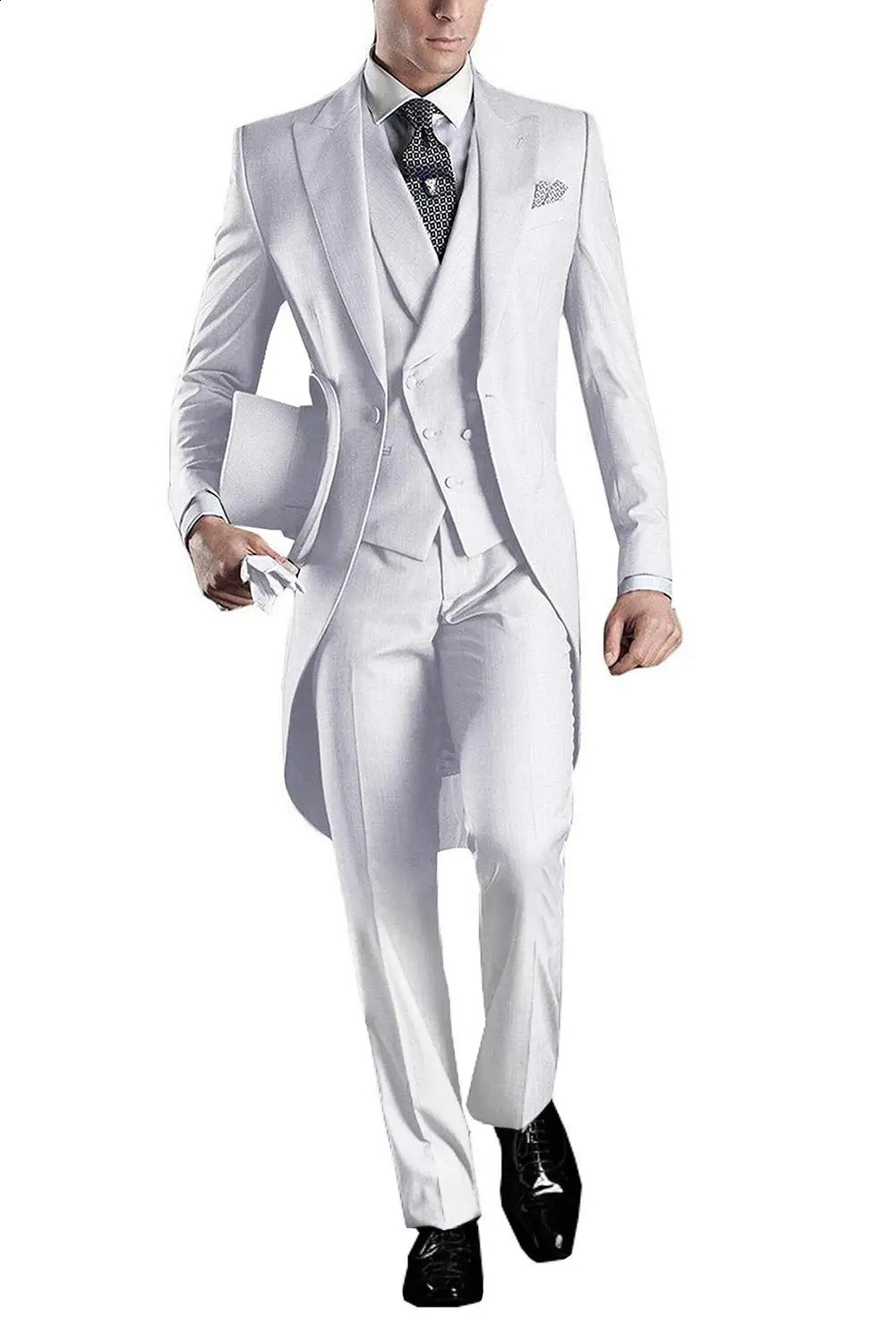 Solid mens tailcoat set business wedding coat pants vest 3piece dress pioneer jacket Trouser 240809