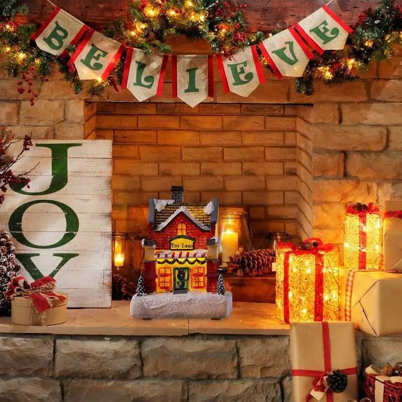 Glowing Cabin House with Led Lights Story Village Houses Festival Ornament Christmas Atmospheres Decor Props Y240808