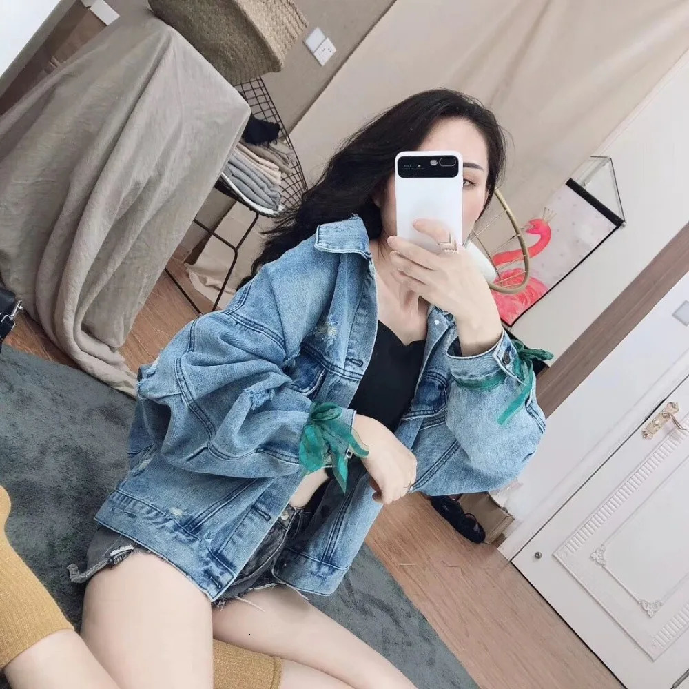 Denim jacket women embroidery flower appliques letters jeans jacket women outerwear coat loose OVERSIZED causal clothing NZ13 240808
