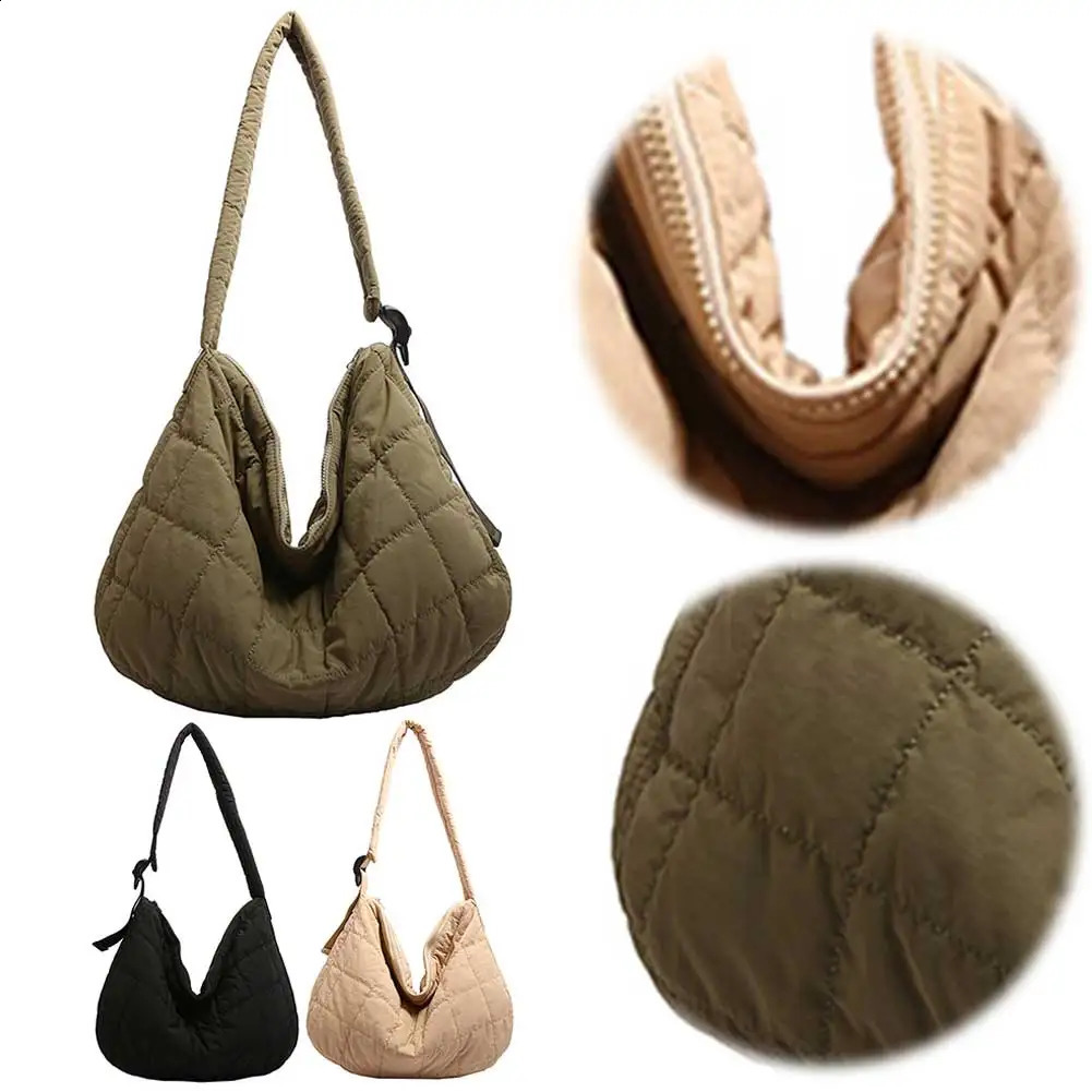 Women Fashion Messenger Large Capacity Quilted Puffer Shoulder Simple Cloud Sling Solid Color Outdoor Travel Bag 240809