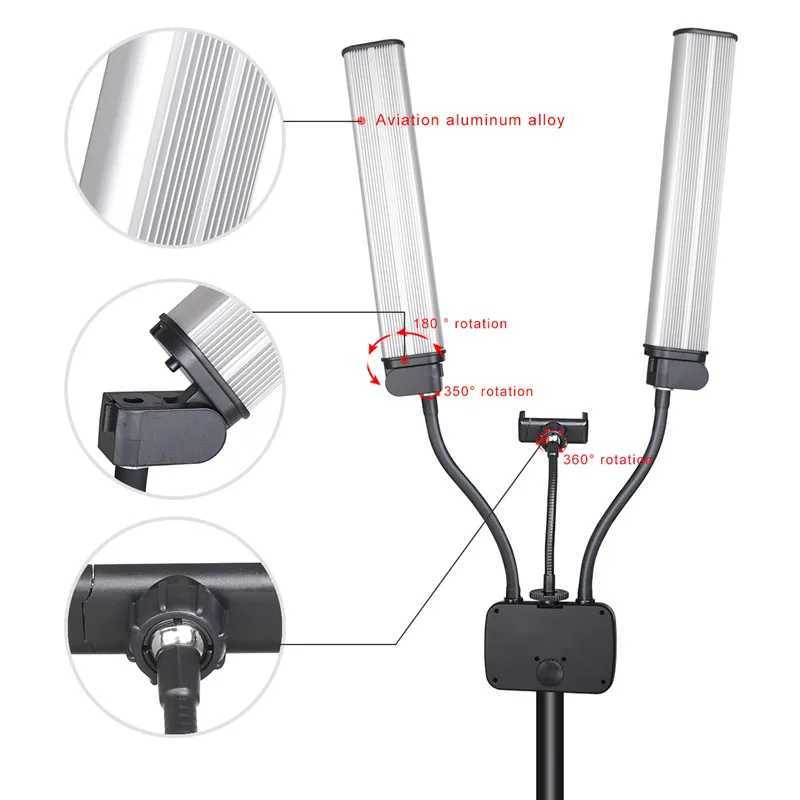 Double Arms LED Fill Light Floor Lamp for Eyelash Extensions With Phone Holder Portable Tattoo Lash Light for Makeup Tiktok Y240809