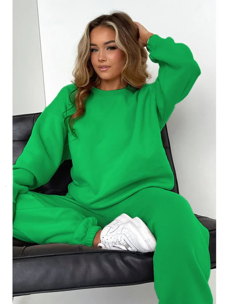 Cotton Tracksuit Women Two Piece Set Autumn Y2K Clothing Solid Pullover Sweatshirt Top and Pant Sets 2 Outfit 240808