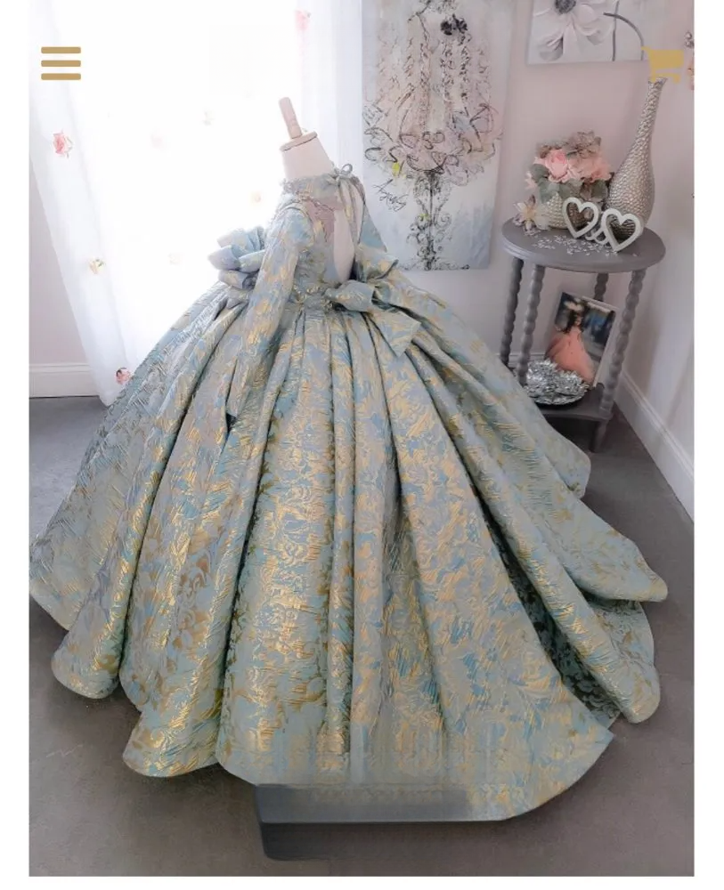 Gown Vintage Ball New Wer Girls Dresses Long Sleeve Appliqued Beads Girl Pageant Big Bow Kids Prom Dress Bc19332 0213