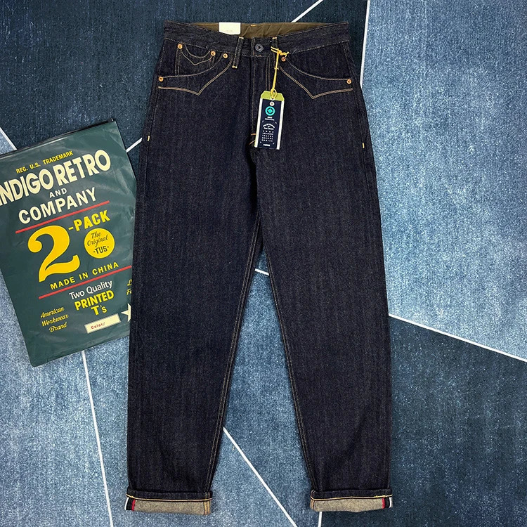 14 oz High Quality Red Selvedge Denim Jeans for Men Heavyweight Raw 100% Cotton Washed Hard Pants Youth Male Straight Trousers 240809