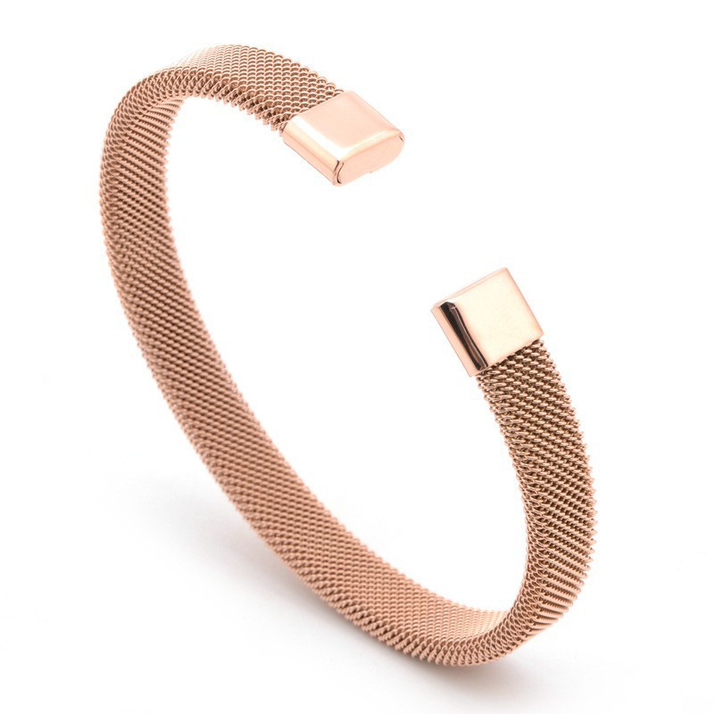 Fashionable stainless steel mesh bracelet with C-shaped opening elastic electroplating high-end feel bracelet