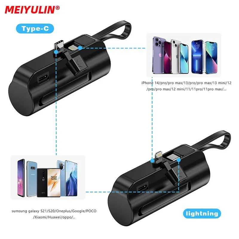 20000mAh Mini Power Bank Built-in USB C Cable Portable External Spare Battery Powerbank Charger For iPhone 14 Samsung X241122