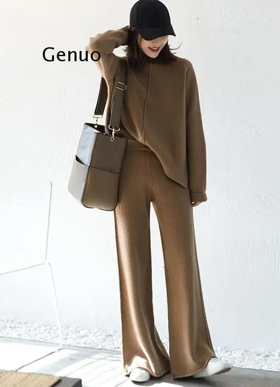 Cashmere Two Piece Set Top and Pants Winter Korean Womens Tracuit Casual 2 Sets Outfits 240808