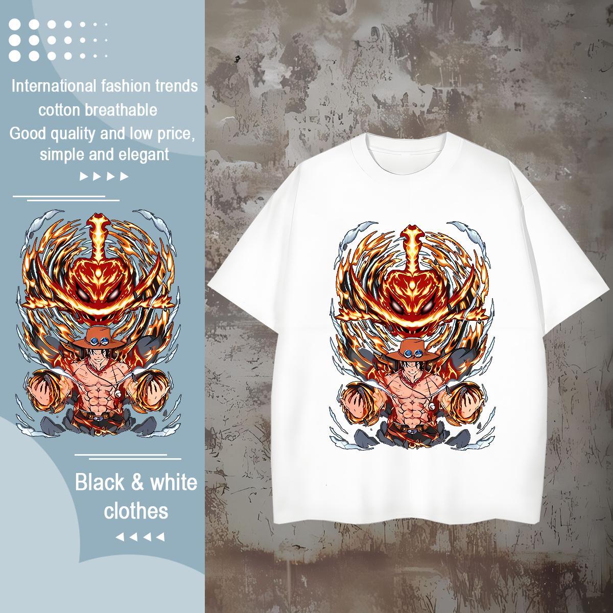 Fashion Designer T Shirts Men ONE PIECE 230g Cotton Custom Cartoon Tshirts Street wear Hip Hop Pure Cotton Unisex Tops Tees