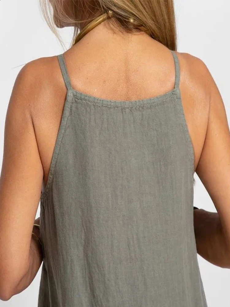 Women Cotton Linen Side Split Long Slip Dress Summer Lady Strapless Solid Color Holiday Party Dresses Fyy10080 Y24