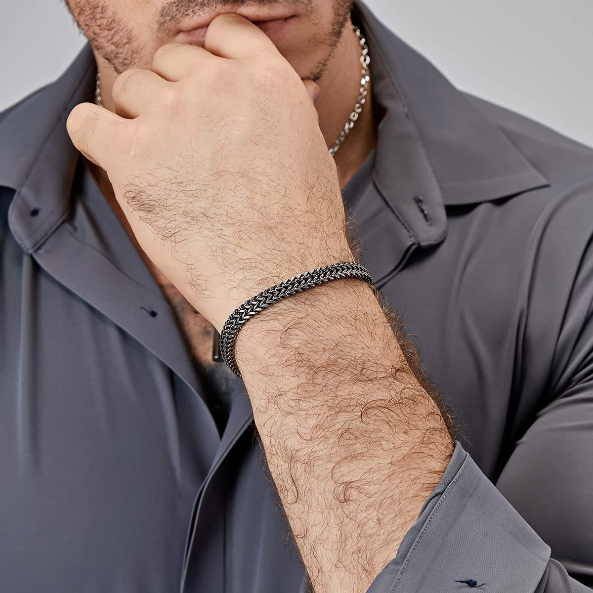 European and American style cross-border hip-hop men's minimalist trend front and back stainless steel three section magnetic buckle woven bracel