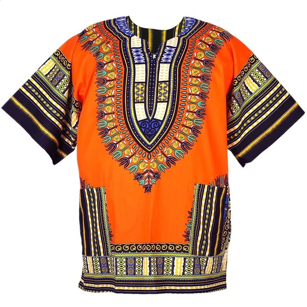 Mens Dashiki T shirt African Traditional Print Dashiki Loose Fit Unisex African Ethnic Mens Clothing Beauty Without Pocket Top 240809