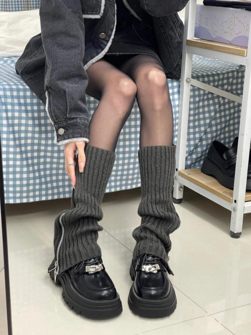 Zipper Leg Warmers: Y2k Style Knitted Warm Foot Cover High Boot Cuffs