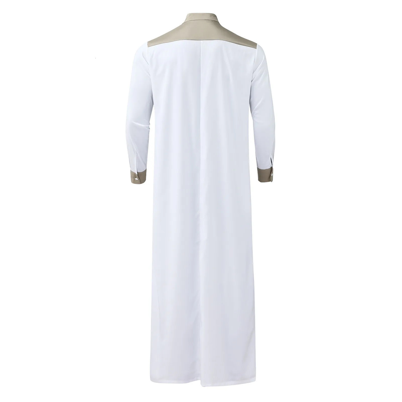 Traditional Muslim Clothing Contrast Color Dress Middle East Juba Thobe Mens Robe wLong Sleeve Mandarin Collar 240808