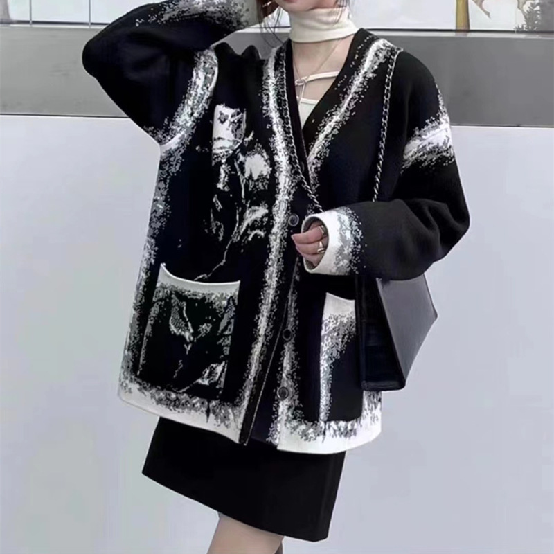 New Autumn and Winter Knitted Jacket for Women with a Lazy and Loose Design Womens Cardigan and Stylish Top Jacket