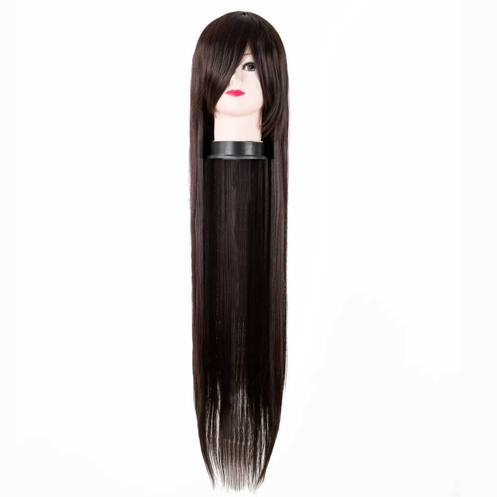 Long dark blue wig Fei Show synthetic heat-resistant 100CM/40 inch straight hair Carnival Halloween costume cosplay hair W240808