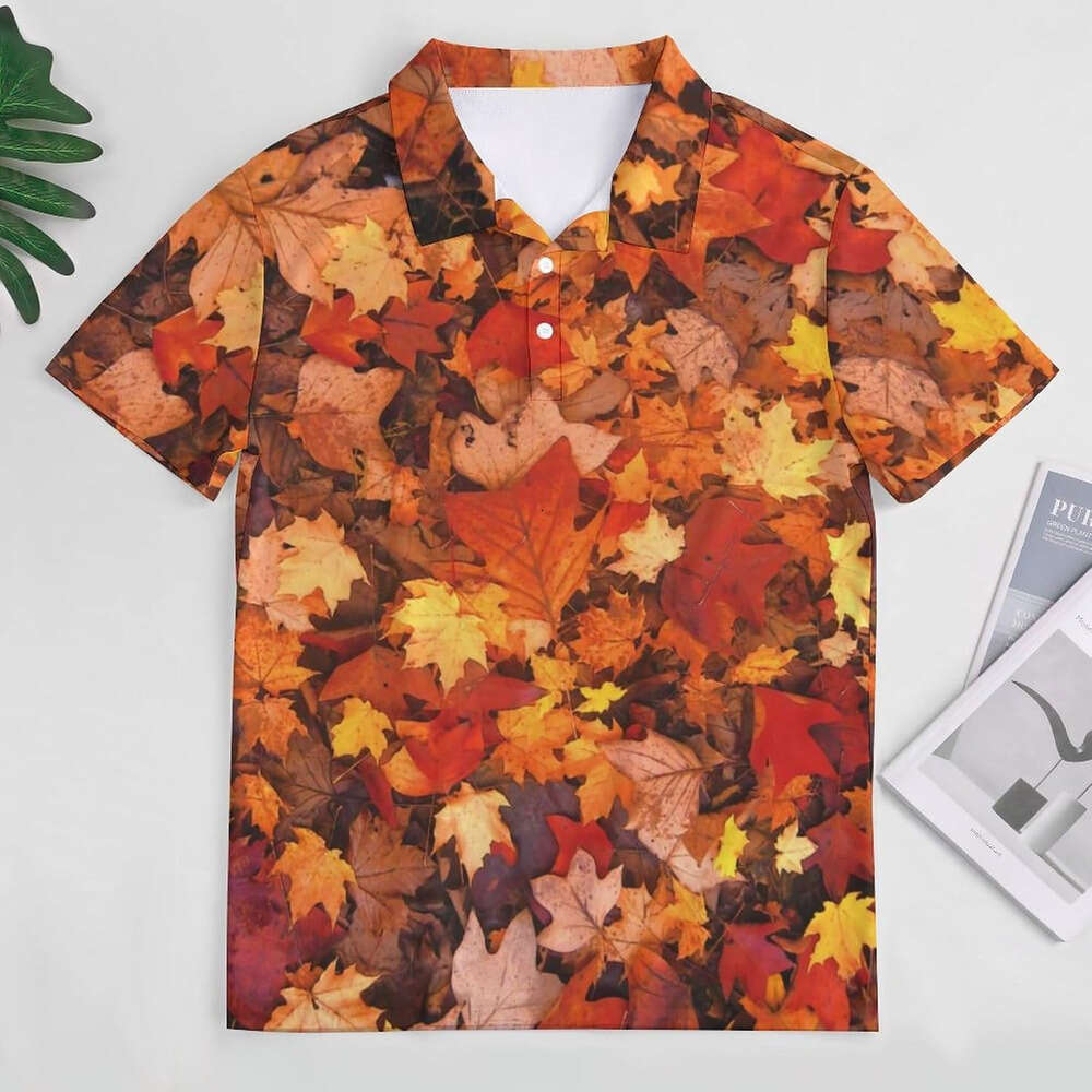 Fashion Mens Polo shirt Autumn Leaves Golf Shirts Athletic Fishing Short T-Shirt Summer Tennis Shirt Casual Tops White tops summer clothes