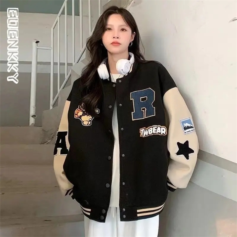 Hip Hop Varsity Bomber Y2k Jacket Women Spring Baseball Jackets Streetwear Baseball Coat Casual High Quality Patchwork Outwear 240808