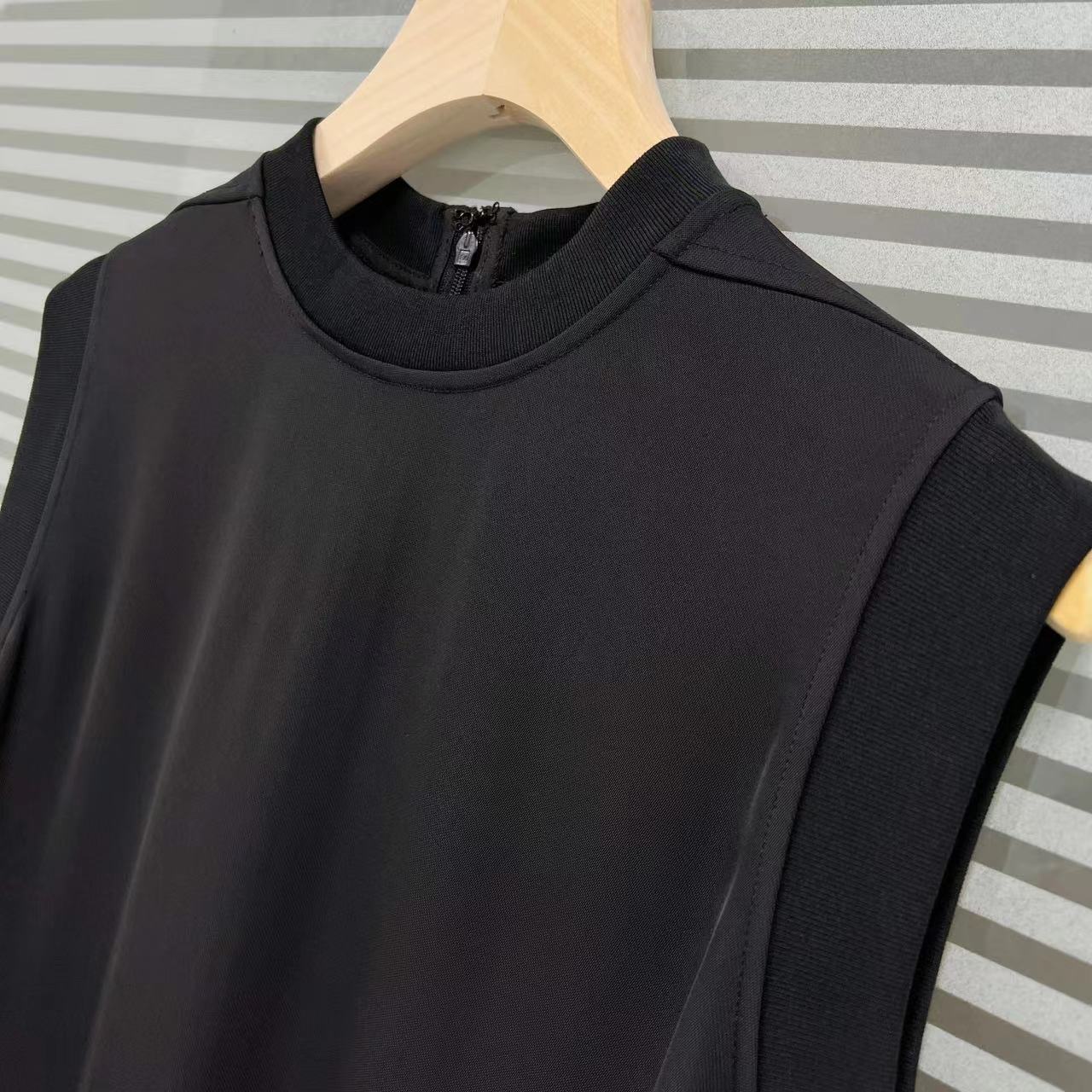 Basic & Casual Dresses Women's Sleeveless High-End Dress With Ribbed Edging Straight Tube Skirt Versatile Commuting A-Line Mid Length Skirt