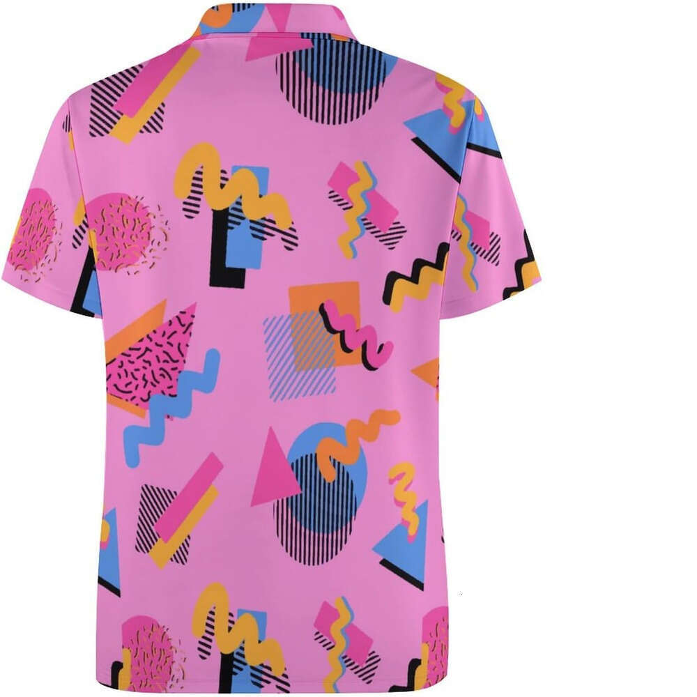 Fashion Mens Polo shirt 80s Geometric Pink Golf Shirts Athletic Fishing Short T-Shirt Summer Tennis Shirt Casual TopsCasual tops summer clothes