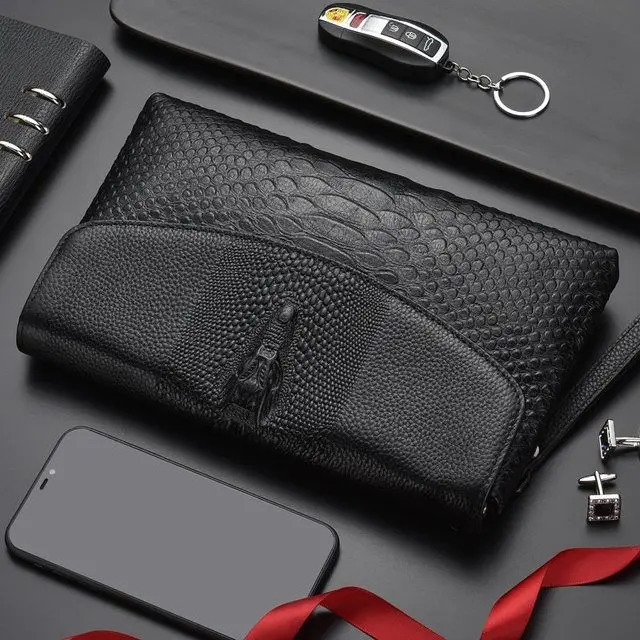 Fashion Business Mens Long Wallet High Quality Natural Leather Cow Cash 240808